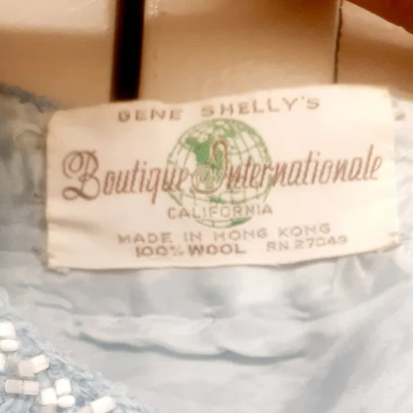 Vintage 1950's/60's BLUE WOOL KNIT Pearl Beaded Sweater Blouse Top - Picture 5 of 10